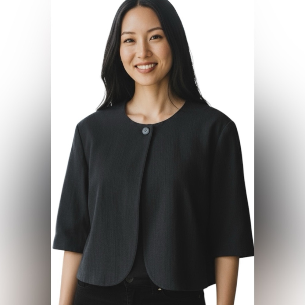RODIER Women’s Black Cotton Blazer Cropped 3/4 Sleeve Size 46 short cardigan top